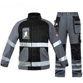 Bauskydd Black and Gray Multi-Pocket Protective Reflective Strip 100% Cotton Outdoor Automotive Repair Workwear Set
