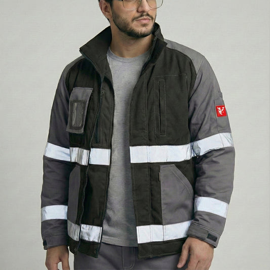 Worker wearing a Bauskydd B232 utility work jacket outdoors
