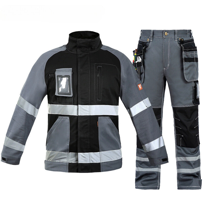 Bauskydd Black and Gray Multi-Pocket Protective Reflective Strip 100% Cotton Outdoor Automotive Repair Workwear Set