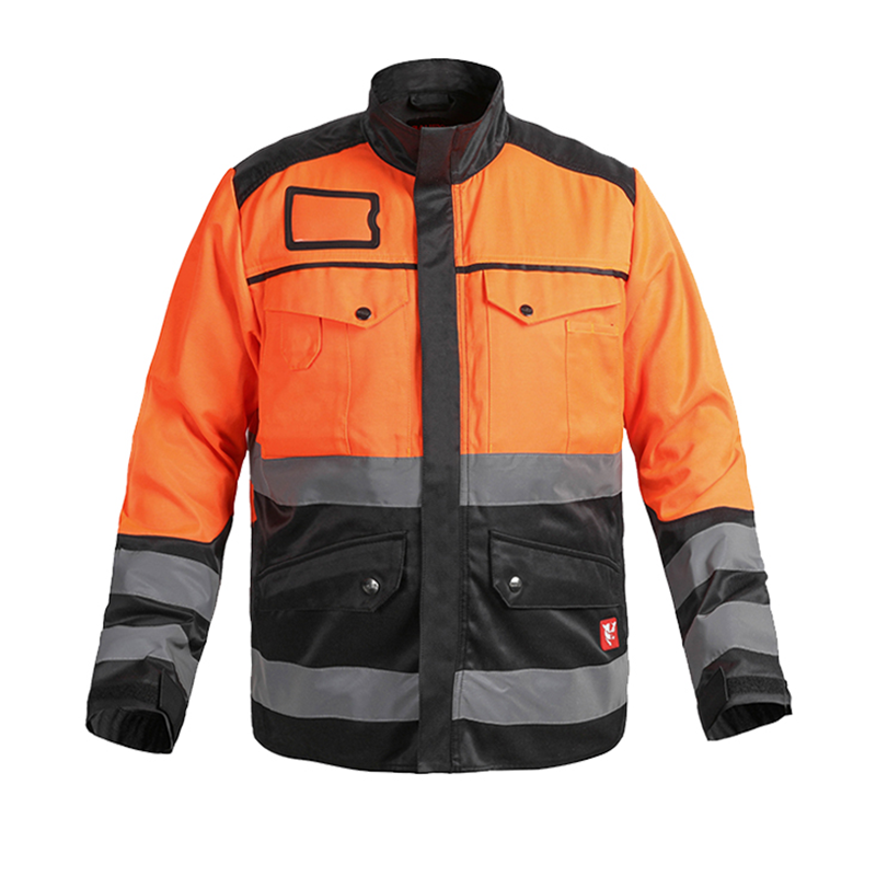 Fluorescent Orange Safety Jacket – Reflective Strips & Transparent ID Pocket [B242]